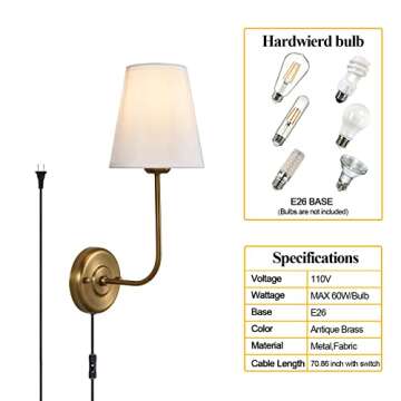 PASSICA DECOR Wall Sconce Set of Two Elegant Plug-in Lighting