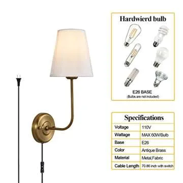 PASSICA DECOR Wall Sconce Set of Two Elegant Plug-in Lighting