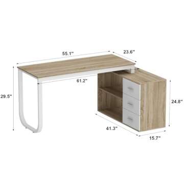 Homsee Home Office Computer Desk Corner Desk with 3 Drawers and 2 Shelves, 55 Inch Large L-Shaped St...
