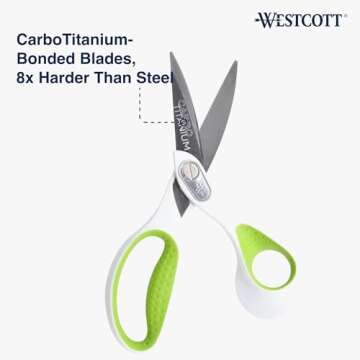 Westcott Heavy Duty CarboTitanium-Bonded 8" Bent Scissors - Durable Fabric Scissors for Crafting & C...