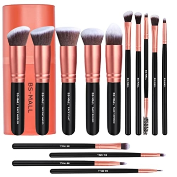BS-MALL Premium Vegan Makeup Brush Set Rose Gold 14-Piece