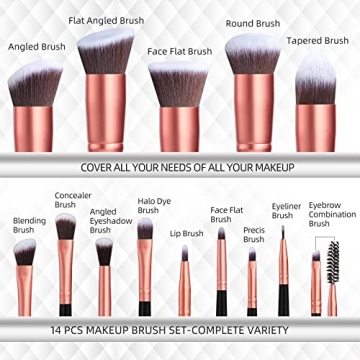 BS-MALL Premium Vegan Makeup Brush Set Rose Gold 14-Piece