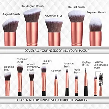 BS-MALL Premium Vegan Makeup Brush Set Rose Gold 14-Piece