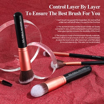 BS-MALL Premium Vegan Makeup Brush Set Rose Gold 14-Piece