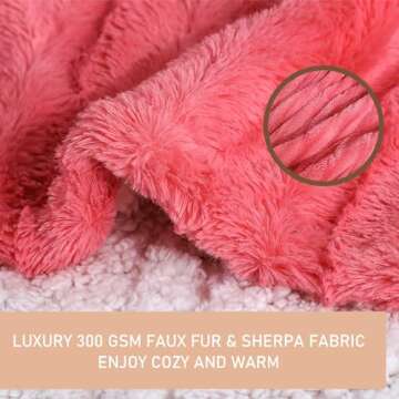Bilicolor Heated Blanket Electric Throw Luxury Faux Fur Sherpa 84" x 90" Fast Heating Blanket 5 Heating Levels 10 Hours Auto Off with ETL Certificated