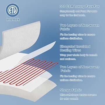 Bilicolor Heated Blanket Electric Throw Luxury Faux Fur Sherpa 84" x 90" Fast Heating Blanket 5 Heating Levels 10 Hours Auto Off with ETL Certificated