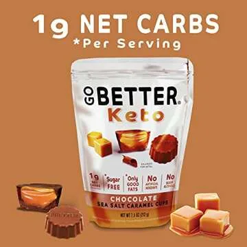 GO BETTER Keto Chocolate Caramel Cups - 7.5 oz Bag - 1g Net Carb, No Sugar, No Sugar Alcohols, No Artificial Ingredients, No Preservatives, Gluten Free