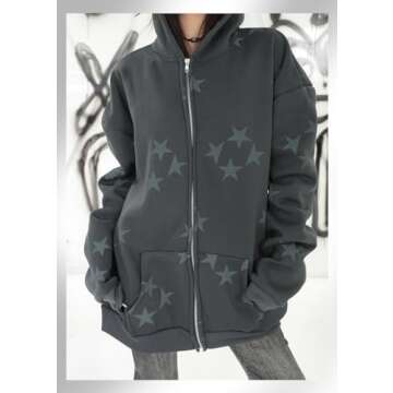 Sumleno Fairy Grunge Clothes Alt Emo Clothing Y2k Zip Up Hoodie Oversized Hooded Sweatshirt Harajuku Aesthetic Jacket