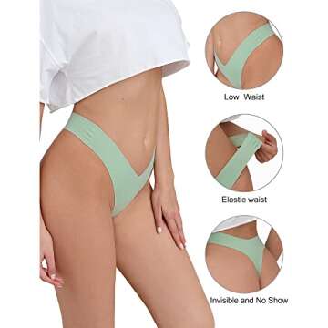 DEANGELMON Seamless Thongs for Women No Show Thong Underwear Women Comfortable Multiple Pack (6P10,M...
