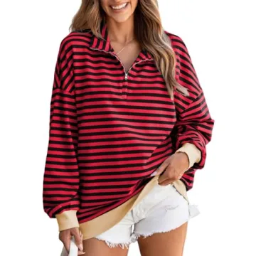 EVALESS Sweatshirt for Women Oversized Striped Casual Long Sleeve Shirts for Women Cute Comfort Colo...