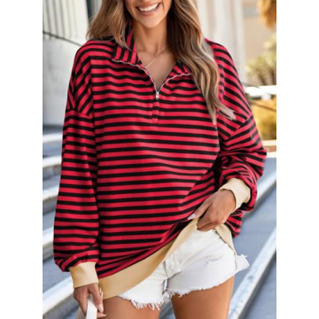 EVALESS Oversized Striped Sweatshirt for Stylish Comfort