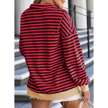 EVALESS Oversized Striped Sweatshirt for Stylish Comfort