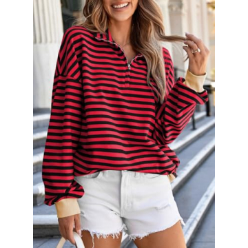EVALESS Oversized Striped Sweatshirt for Stylish Comfort