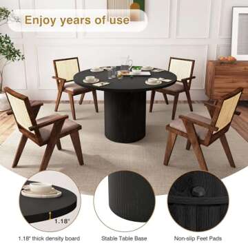 weselon Round Dining Table for 4, Modern Farmhouse Kitchen Table, 47 Inch Small Circle Dining Tables with Wood Strip Base for Kitchen Living Room (Black)