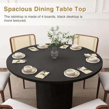 weselon Round Dining Table for 4, Modern Farmhouse Kitchen Table, 47 Inch Small Circle Dining Tables with Wood Strip Base for Kitchen Living Room (Black)