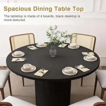 weselon Round Dining Table for 4, Modern Farmhouse Kitchen Table, 47 Inch Small Circle Dining Tables with Wood Strip Base for Kitchen Living Room (Black)