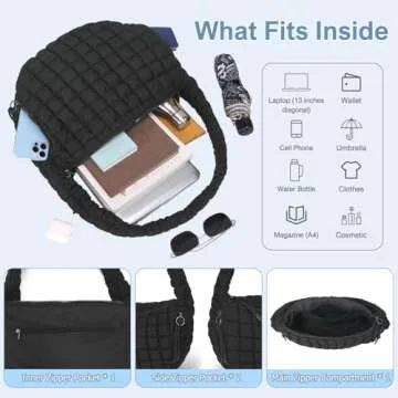 CATMICOO Puffer Tote Bag for Women: Carryall Puff Shoulder Bag for Travel - Lightweight Quilted Bag for Gym
