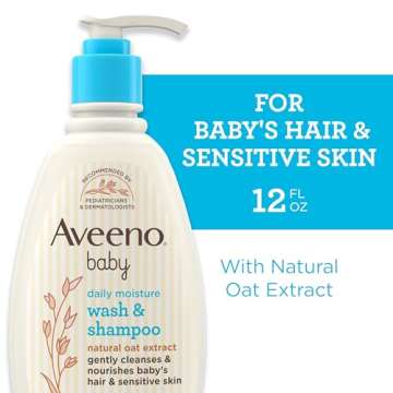 Aveeno Baby Daily Moisture Gentle Body Wash & Shampoo with Oat Extract, 2-in-1 Baby Bath Wash & Hair...