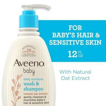 Aveeno Baby Daily Moisture Gentle Body Wash & Shampoo with Oat Extract, 2-in-1 Baby Bath Wash & Hair...