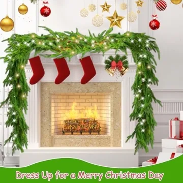 Realistic 6 Ft Norfolk Pine Garland with LED Lights