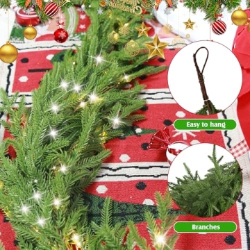 Realistic 6 Ft Norfolk Pine Garland with LED Lights