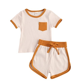 YOKJZJD Toddler Infant Baby Girl Boy Knit Cotton Short Sleeve T-Shirt Tank Tops Shorts Pants Ribbed ...