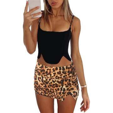Leopard Print Skorts for Woman Casual Y2k Summer Mid-Waisted Front Split Pencil Bodycon Skirts with Shorts Underneath S