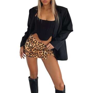 Leopard Print Skorts for Woman Casual Y2k Summer Mid-Waisted Front Split Pencil Bodycon Skirts with Shorts Underneath S