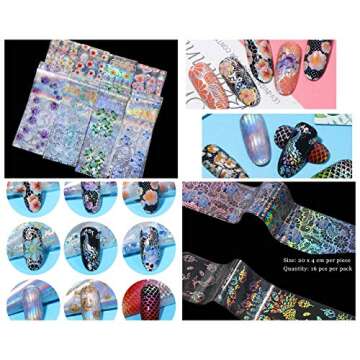 GOTONE 91Colors Nail Foil Transfer Sticker, Holographic Romantic Flowers DIY Manicure Nail Art Stickers Tips Wraps Foil Transfer Adhesive Glitters Acrylic Decoration (91pcs/set,20cm*4cm/pc)
