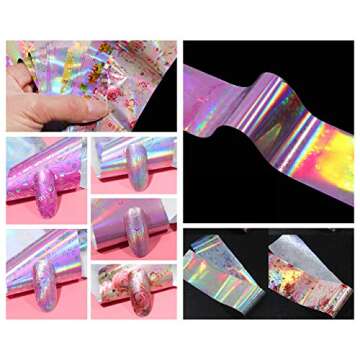 GOTONE 91Colors Nail Foil Transfer Sticker, Holographic Romantic Flowers DIY Manicure Nail Art Stickers Tips Wraps Foil Transfer Adhesive Glitters Acrylic Decoration (91pcs/set,20cm*4cm/pc)