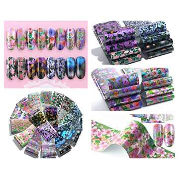 GOTONE 91Colors Nail Foil Transfer Sticker, Holographic Romantic Flowers DIY Manicure Nail Art Stickers Tips Wraps Foil Transfer Adhesive Glitters Acrylic Decoration (91pcs/set,20cm*4cm/pc)