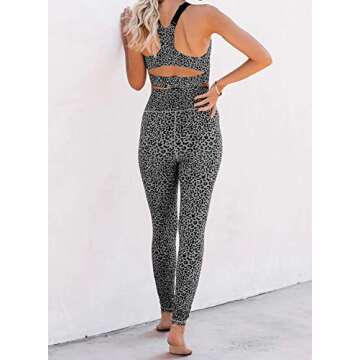 Canikat Women's Leopard Print Workout Sets 2 Pieces Scoop Neck Sleeveless Crop Top Sports Bra with High Waisted Yoga Leggings Gray M