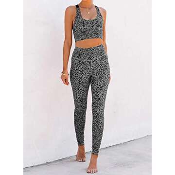 Canikat Women's Leopard Print Workout Sets 2 Pieces Scoop Neck Sleeveless Crop Top Sports Bra with High Waisted Yoga Leggings Gray M