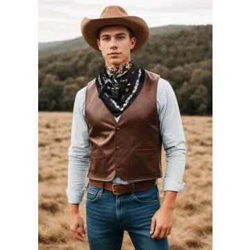 GERINLY Boho Wild Rag Silk Feel, Western Neckerchief with Paisley, Cowgirl Scarves Wildflower Print (Black)