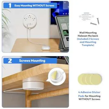 Extension Cord 15 ft, NTONPOWER Power Strip with Long Extension Cord, 3 Outlet 4 USB Compact Desktop Charging Station Wall Mount for TV Living Room, Dorm, Office and Nightstand, White