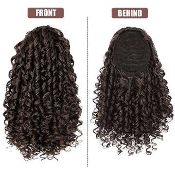 AISI BEAUTY Curly Ponytail Extension Drawstring Ponytails for Black Women Synthetic Curly Drawstring Ponytail with 2 Clips on Ponytails for Women (Dark Brown)