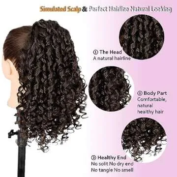 AISI BEAUTY Curly Ponytail Extension Drawstring Ponytails for Black Women Synthetic Curly Drawstring Ponytail with 2 Clips on Ponytails for Women (Dark Brown)