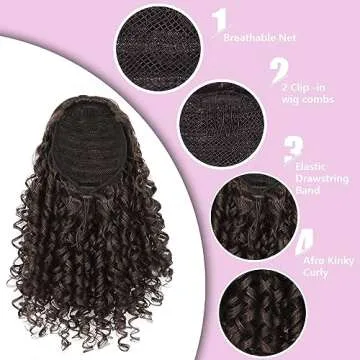 AISI BEAUTY Curly Ponytail Extension Drawstring Ponytails for Black Women Synthetic Curly Drawstring Ponytail with 2 Clips on Ponytails for Women (Dark Brown)