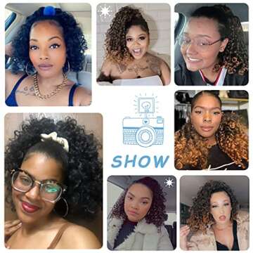 AISI BEAUTY Curly Ponytail Extension Drawstring Ponytails for Black Women Synthetic Curly Drawstring Ponytail with 2 Clips on Ponytails for Women (Dark Brown)