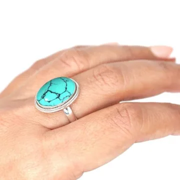 JEWELOPORIUM Blue Turquoise Silver Ring Size 7 - Stunning 925 Sterling Silver Handmade Jewelry