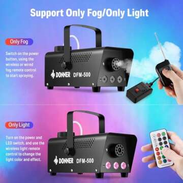 Donner Fog Machine with 13 Colors, 500W 2000CFM Party Smoke Machine with RGB LED Light, Indicate Lig...