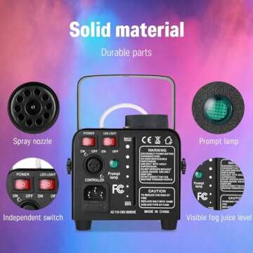 Donner Fog Machine with 13 Colors, 500W 2000CFM Party Smoke Machine with RGB LED Light, Indicate Light with 2 Wireless Remote Controls for Halloween Festival Wedding Indoor Use