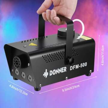 Donner Fog Machine with 13 Colors, 500W 2000CFM Party Smoke Machine with RGB LED Light, Indicate Light with 2 Wireless Remote Controls for Halloween Festival Wedding Indoor Use