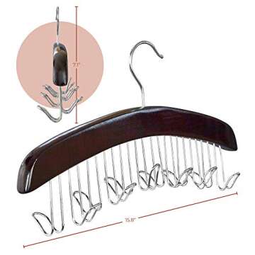 Richards Belt Organizer 12 Hooks - Belt Hanger for Closet - Belt Holder Display Belt Rack with Wood and Chrome Accents Dark Walnut