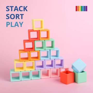 BLUE GINKGO Silicone Rainbow Blocks for Kids - 24 PC