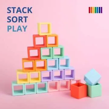 BLUE GINKGO Silicone Rainbow Blocks for Kids - 24 PC