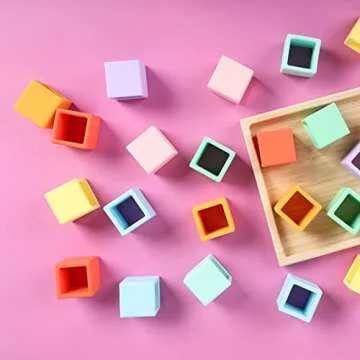 BLUE GINKGO Silicone Rainbow Blocks for Kids - 24 PC