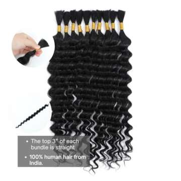 Deep Wave Bulk Human Hair for Braiding Pre-Divided Human Braiding Hair for Boho Braids 22"(1Pack-10 pcs / 75 g)