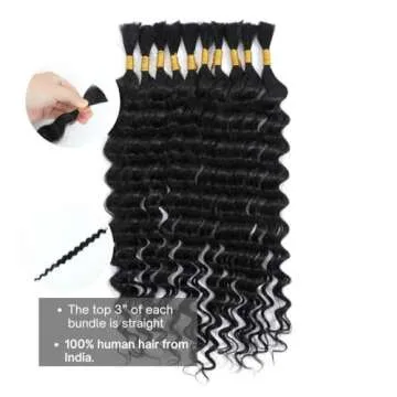 Deep Wave Bulk Human Hair for Braiding Pre-Divided Human Braiding Hair for Boho Braids 22"(1Pack-10 pcs / 75 g)