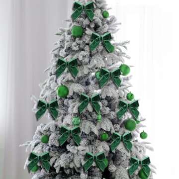 Thiccywoov 48 Pcs 8 Inch Velvet Christmas Bows for Gift Wrapping,Stretch Loops with Pre Tied Bows,Elastic Gift Bows Crafts for Christmas Boxes Wrapping Party Favors Xmas Tree Decor(Green)